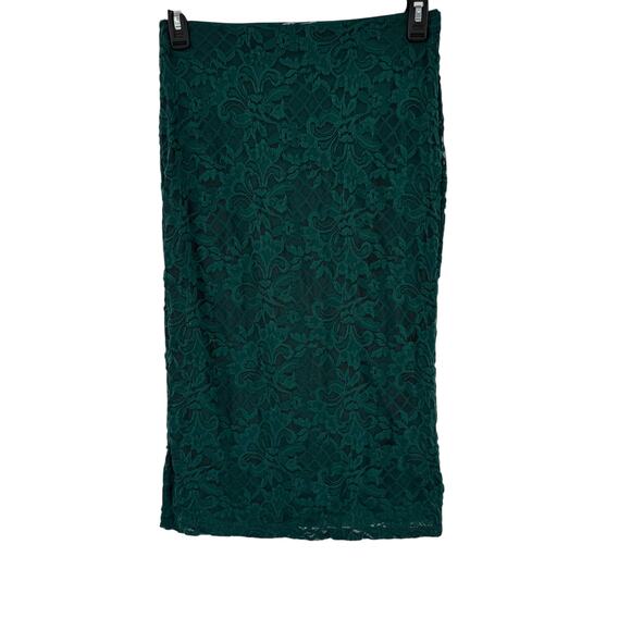 AFRM Womens Medium Floral Lace Lined Pencil Midi Skirt Stretch Emerald Green - Picture 1 of 7